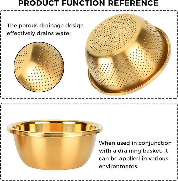 Snailhouse Colander with Mixing Bowl, 2QT 304 Stainless Steel Kitchen Rice Pasta Strainer for Washing Vegetables and Fruit, Gold
