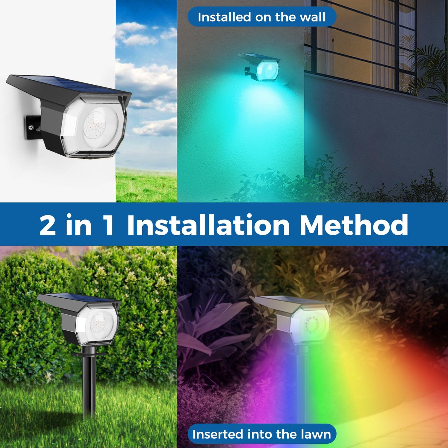 Peasur Solar Spot Lights, 6 Pack Rgb Color Changing, Waterproof For Outdoor Garden & Pathway, 7 Modes, Multicolor