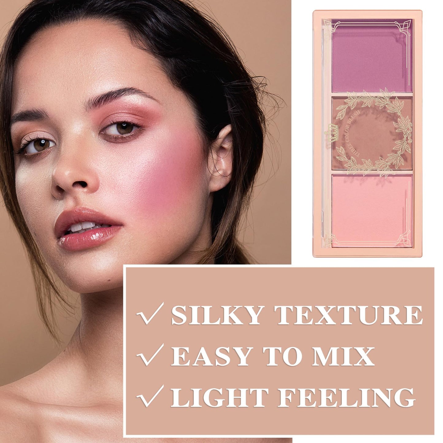 2Pcs 3 Colors Blush Palette,Matte Contour Makeup Blush for Cheeks,Waterproofing Highly Pigmented Face Cheek Blusher with Make Up