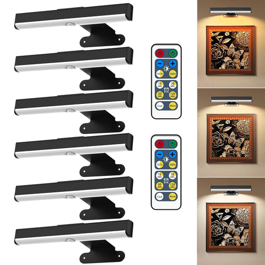 6Pack Wireless Picture Light For Wall Battery Operated Wall Sconces With Remote 3 Lighting Led discomfort-reducingting Light Timer&Dimmable Art Display Lights For Picture Gallery Posters Living Room Home Decor
