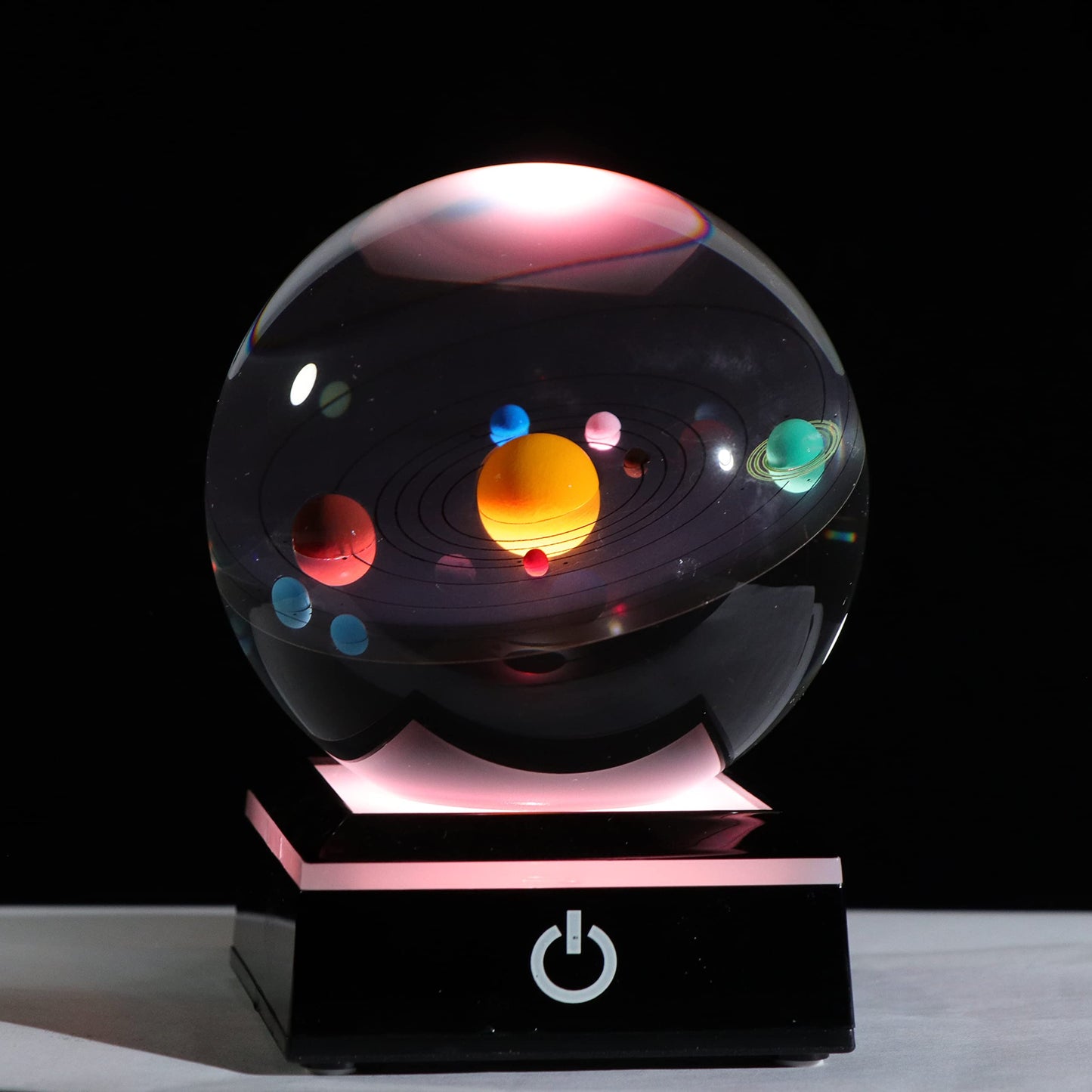 Qianwei 3D Crystal Ball with LED Base, 80mm, Solar System Model, Clear, Perfect Gift for Birthdays and Teachers