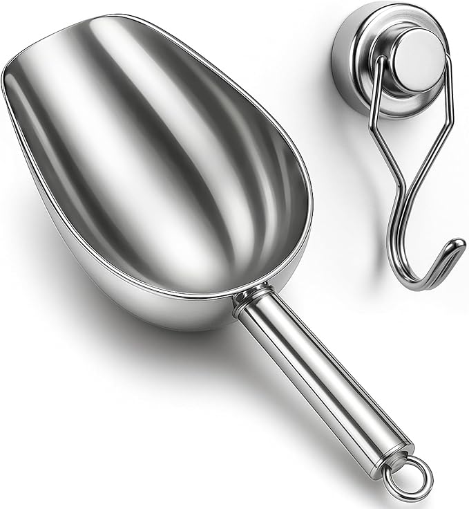 Stainless Steel Ice Scoop for Freezer with Magnetic Hook - Ice Scoop for GE Profile Opal 2.0 Nugget Ice Maker, for Kitchen Ice Bucket Bar Party Accessories