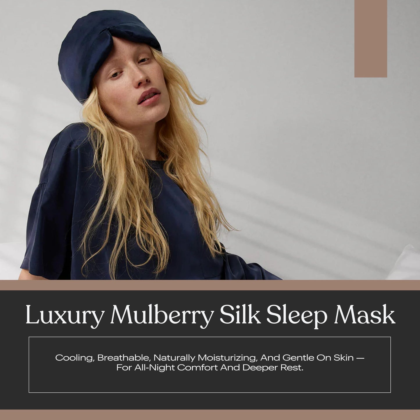 Lunya Washable Silk Sleeping Mask - Thermoregulating Mulberry Silk, Light Blocking and Comfortable Fit – Sleep Mask for Women and Men with Box - Deep Blue - Small