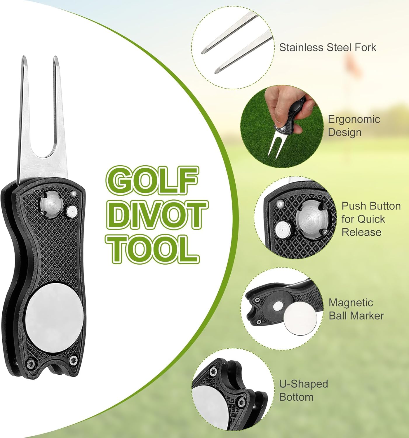 PATIKIL Golf Divot Repair Tool Foldable Metal Golf Green Divot Tool with Magnetic Ball Marker & Stainless Steel Fork