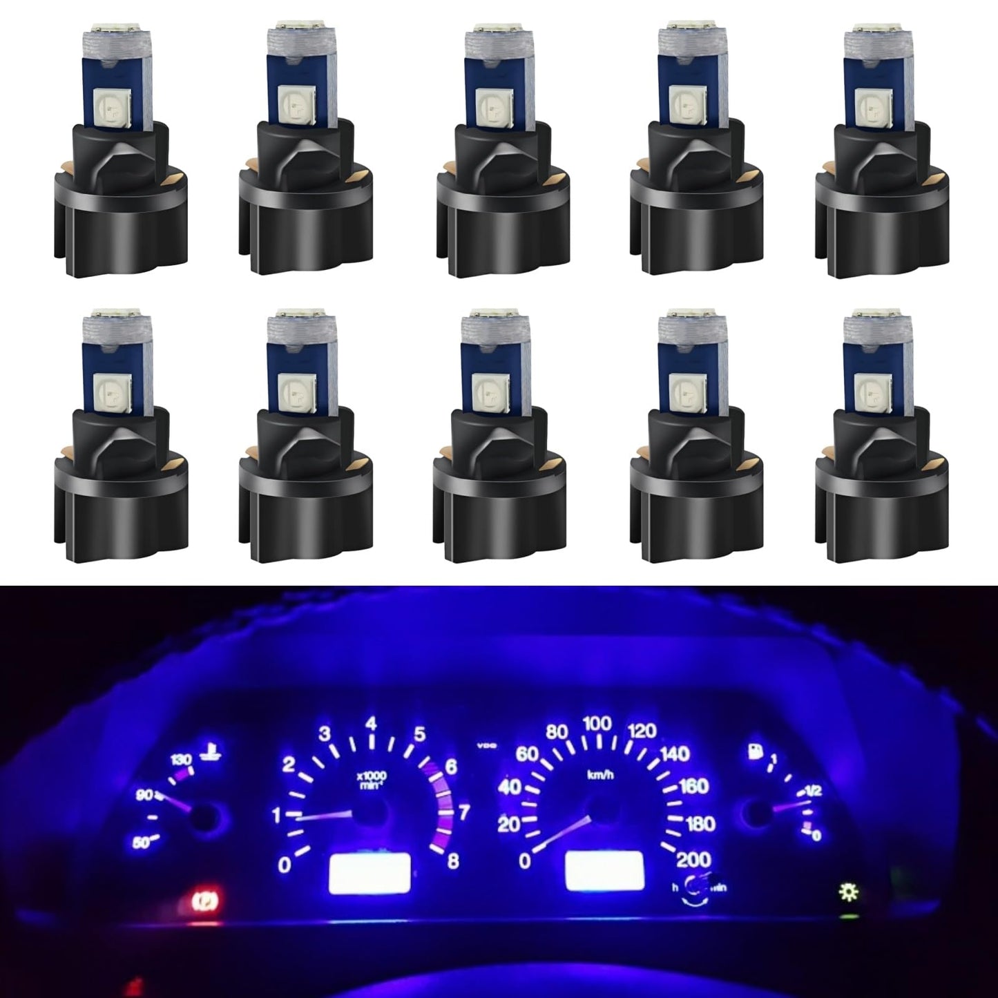 WLJH T5 PC74 Blue Canbus LED Bulb 10 Pack Wedge Lamp for Dashboard and Instrument Panel Lighting