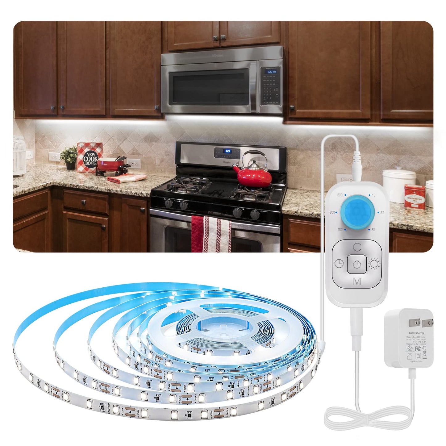 Feuymoent Motion Sensor Led Strip Light - 24W, 9.84Ft Cold White Indoor Lighting For Cabinets, Stairs, Under Bed, Showcase