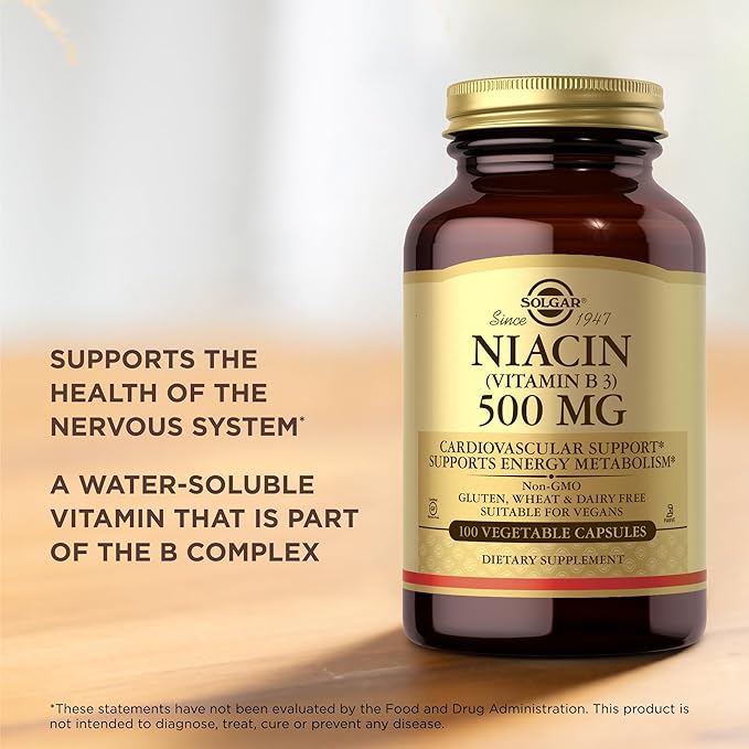 Solgar Niacin (Vitamin B3) 500 mg - 100 Vegetable Capsules - Supports Energy Metabolism - Non-GMO, Vegan, Gluten Free, Dairy Free, Kosher - 100 Servings
