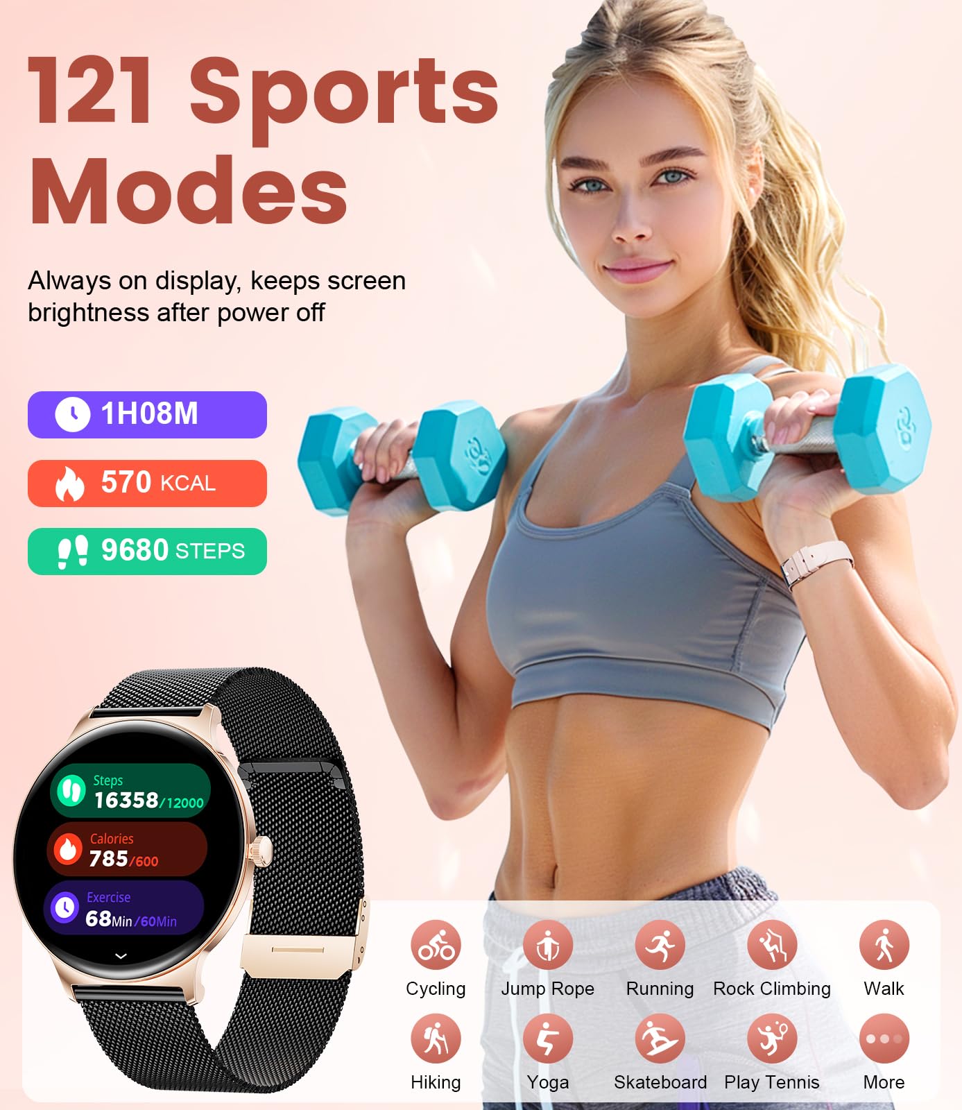 BENYAR SMART Smart Watches for Women, 1.43" AMOLED Screen Bluetooth Call Smartwatch, 120+ Sports Modes Fitness Tracker, Blood Oxygen Heart Rate Sleep Monitor for Android iOS Black Gold 2025