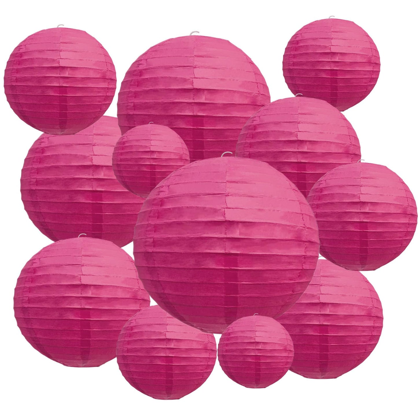 20Pcs Fuchsia Paper Lanterns for Parties, 6” 8” 10” 12” Chinese Asian Hanging Round Paper Lanterns for Birthday Wedding Halloween Christmas Home Decor Party Decor