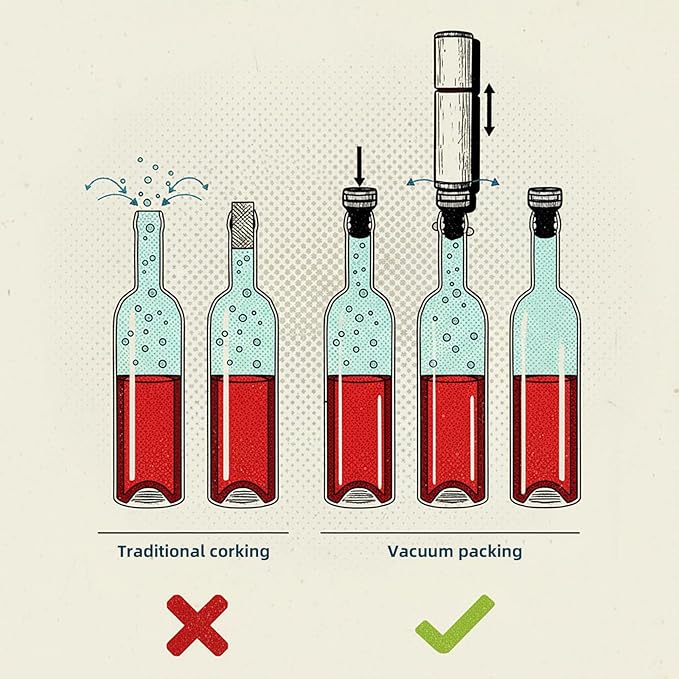 Wine Saver Vacuum Pump with 2 Stoppers, Wine Stopper & Preserver, Reusable Bottle Sealer Keeps Fresh (3)