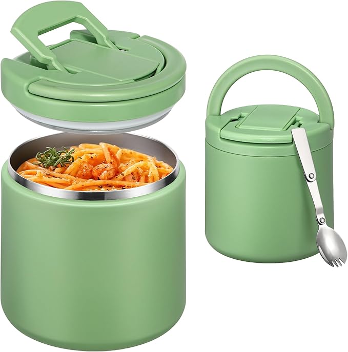 Soup Thermo for Hot Food 20oz Lunch Containers with Buckle Lid Wide Mouth Hot Food Jar Vacuum Insulated Stainless Steel Bento Box Leakproof with Spoon(Green)