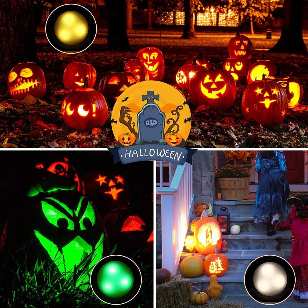 Litake Halloween Pumpkin Lights - Color Changing Rgb, Battery Operated, Remote Control, 6 Pack