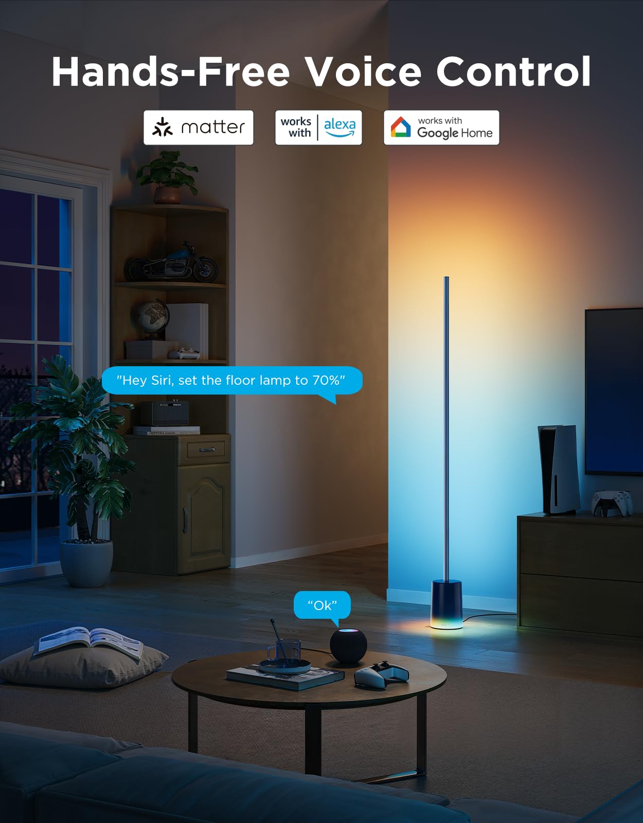 Govee Floor Lamp 2, RGBIC LED, Music Sync, Alexa Compatible, Model H607C, Blue