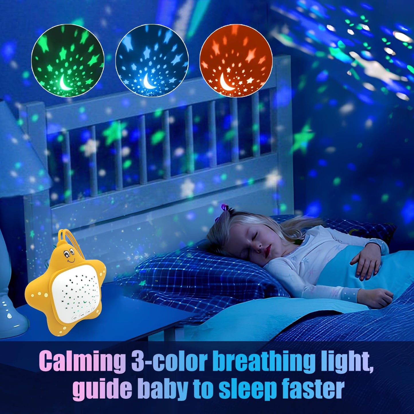 Portable White Noise Machine for Baby | Sleep Aid Music Lullaby Sound Machine with Star Projector for Nursery, Home, Travel | Gift for Infants, Toddlers, Kids