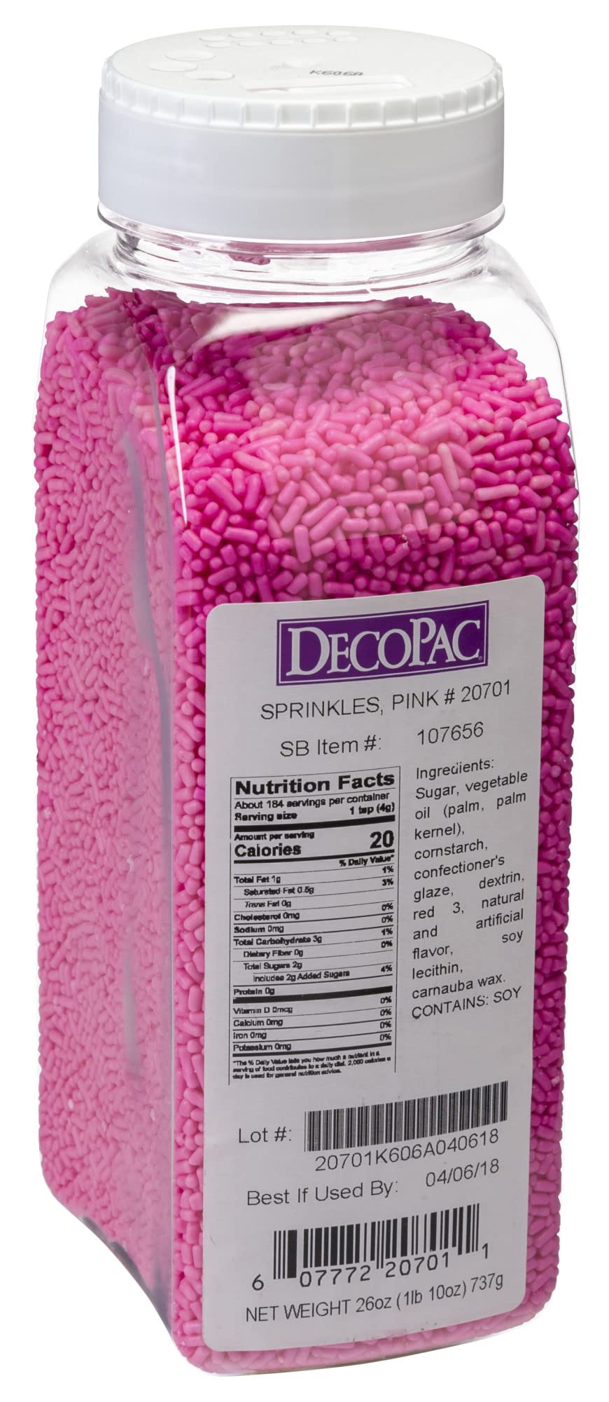 DecoPac Pink Sprinkles | Extra Large 26oz Pack | Cake Sprinkle Mix, Fancy Sprinkles For Cake Decorating, Handheld Container, Can