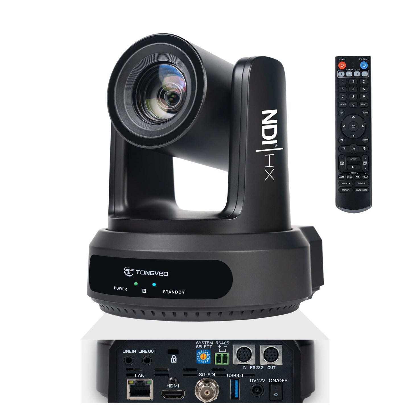 TONGVEO NDI AI Auto-Tracking IP PTZ Camera SDI/HDMI/USB3.0/LAN PoE 30X Optical + 16X Digital Zoom 1080P 60fps for Live Streaming Church Services Education Video Conference with OBS vMix and More
