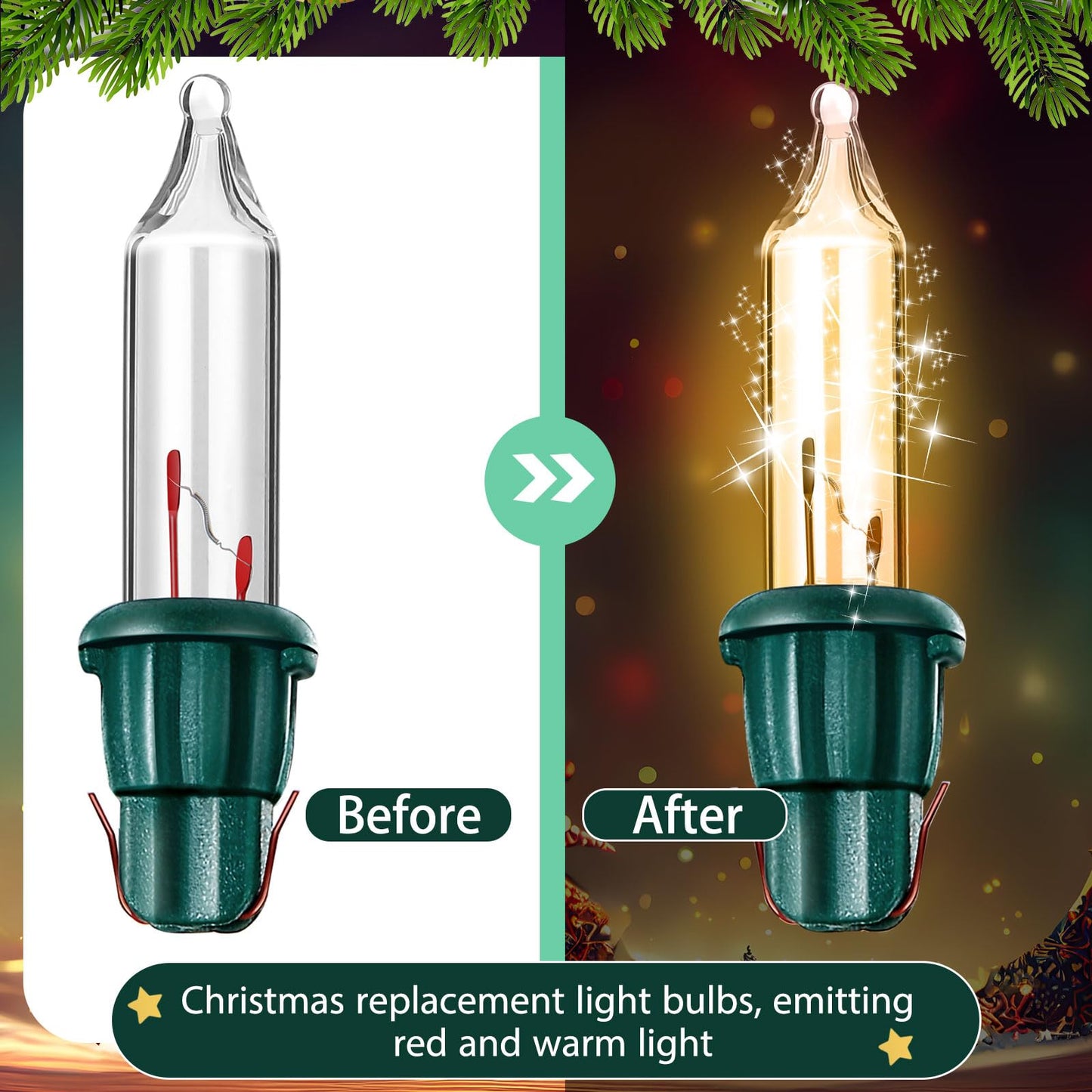 Mudder 80 Count Christmas Replacement Mini Light Bulbs With Base Christmas Tree Incandescent Wire String Lights Replacement Bulbs For Xmas Indoor Outdoor Decor (Warm White 2.5Vx0.17A)