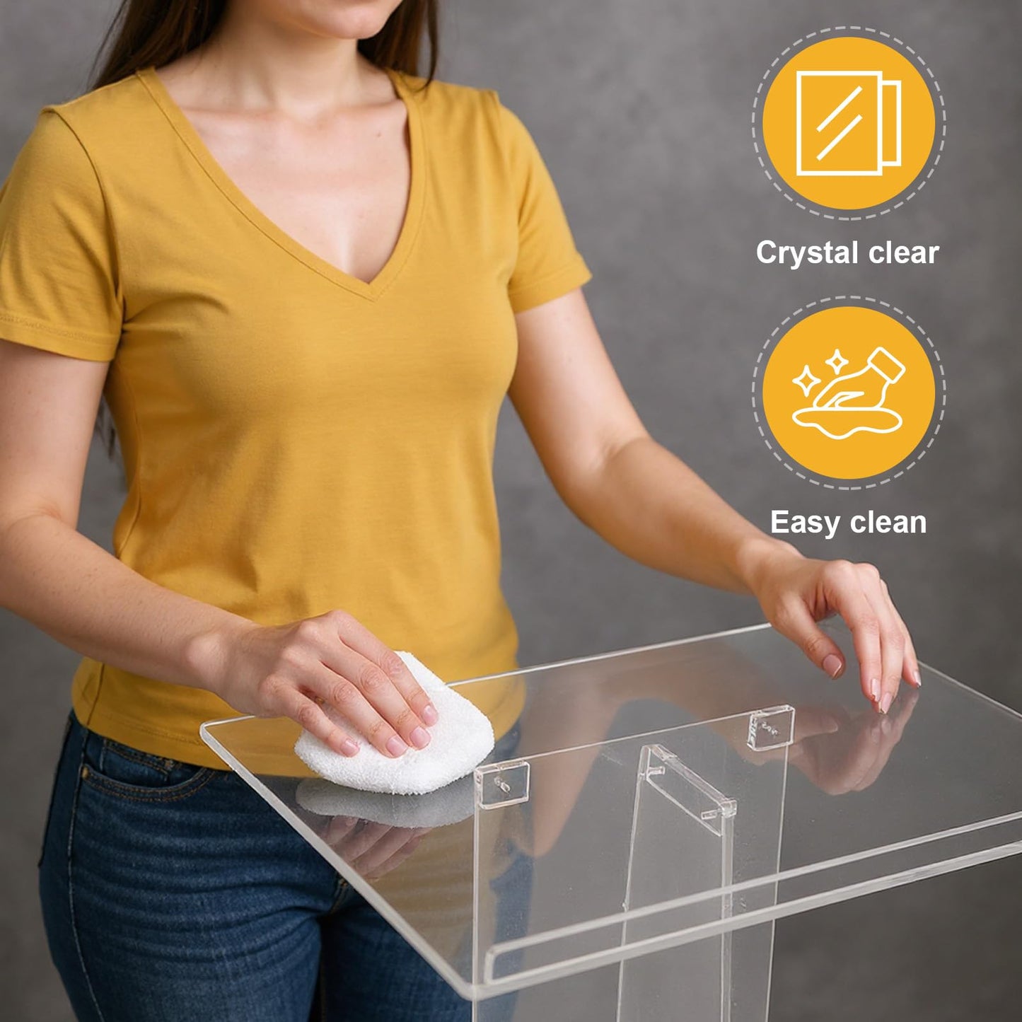 Generic 43.31 Inch Acrylic Clear Stand Up Church Pulpit Transparent Churches Lecterns Presentation Podiums for Classroom/Wedding/Conference/Lecture/Concert