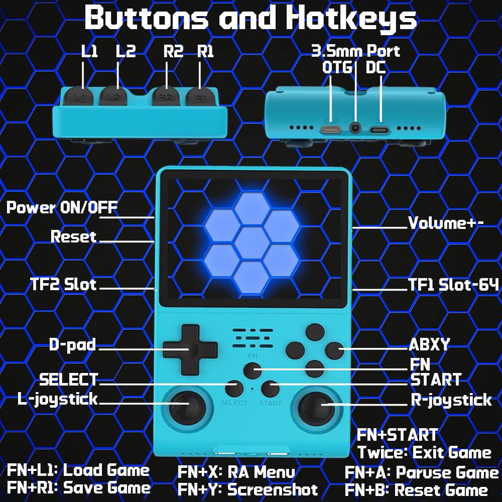R40S Pro Handheld Game Console 3.5-in 640*480 IPS OCA Screen ArkOS 2.0 RK3326 r40spro with Portable Case Blue-64GBVer.
