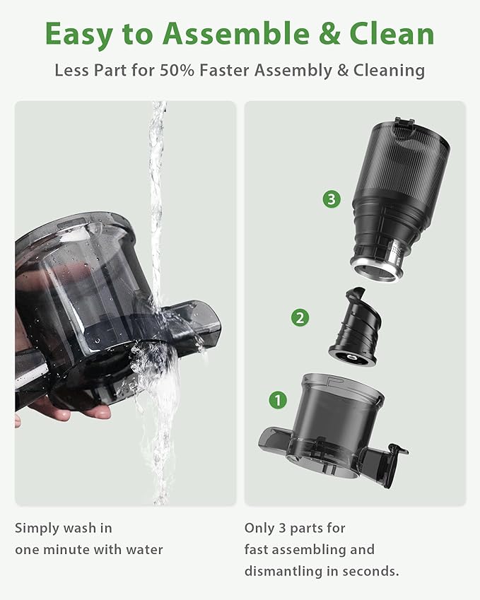Cold Press Juicer - Wide Mouth Feed Chute with Self Feeding Design - Slow Masticating Juicer for Vegetables and Fruits - Juice Extractor Machine High Juice Yield - Easy to Clean & Assemble