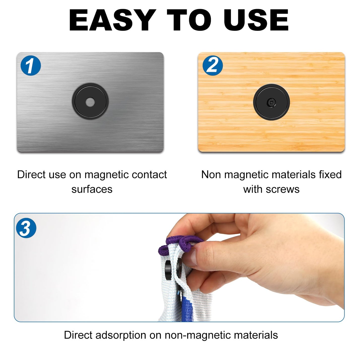 LOVIMAG Cabinet Magnets, 20lbs Rare Earth Magnets, 12Pack Strong Magnet with Holes and Iron Sheet,Neodymium Magnet with Screws for Holding Tools, Door, Magnetic Cabinet Locks-Black,0.63x0.19inch