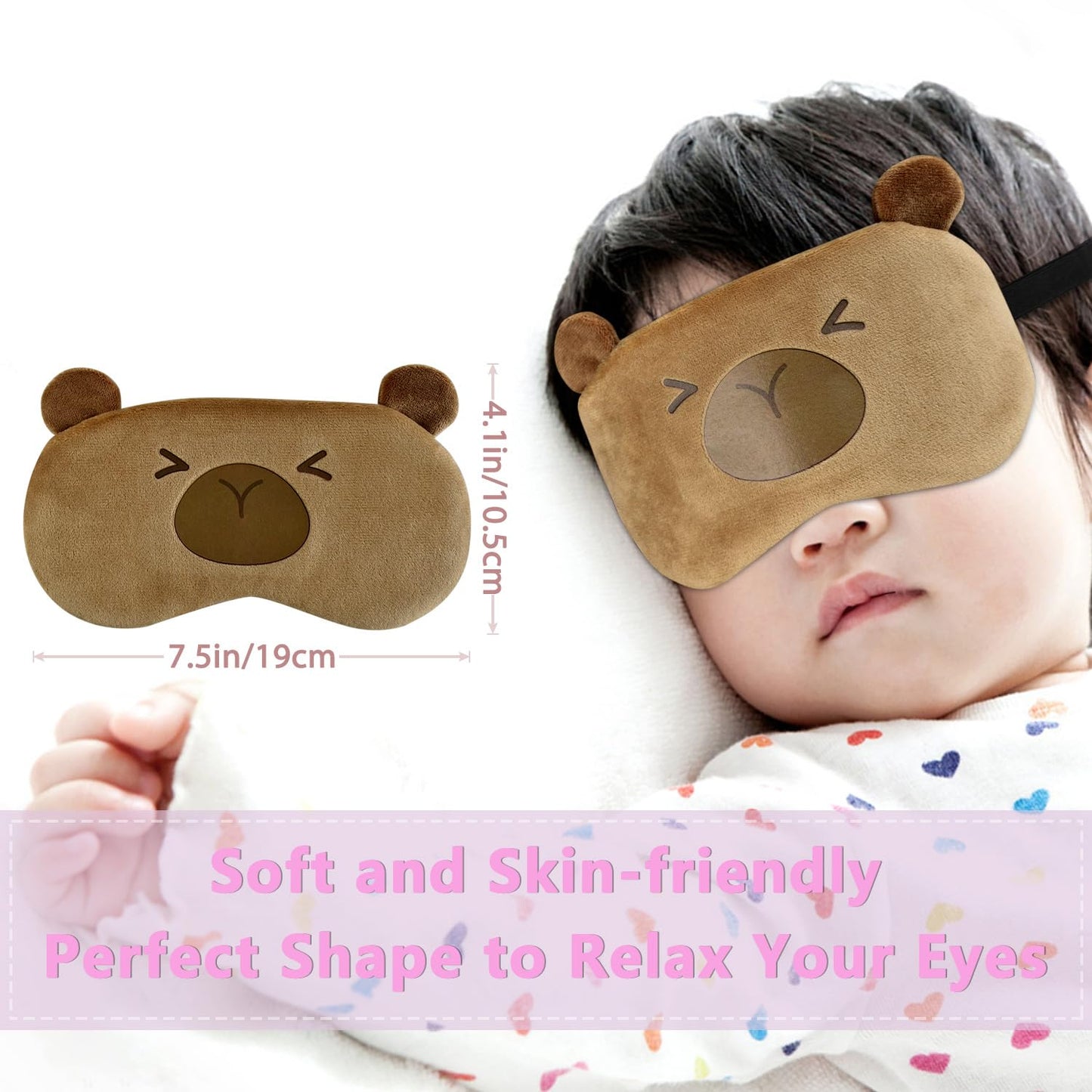 Ynaize Cute Eye Mask for Sleeping, Cartoon Capybara Sleep Mask, Funny Novelty Plush Blindfold Sleep Eye Cover for Girls Boys Women Men, Night Nap Travel
