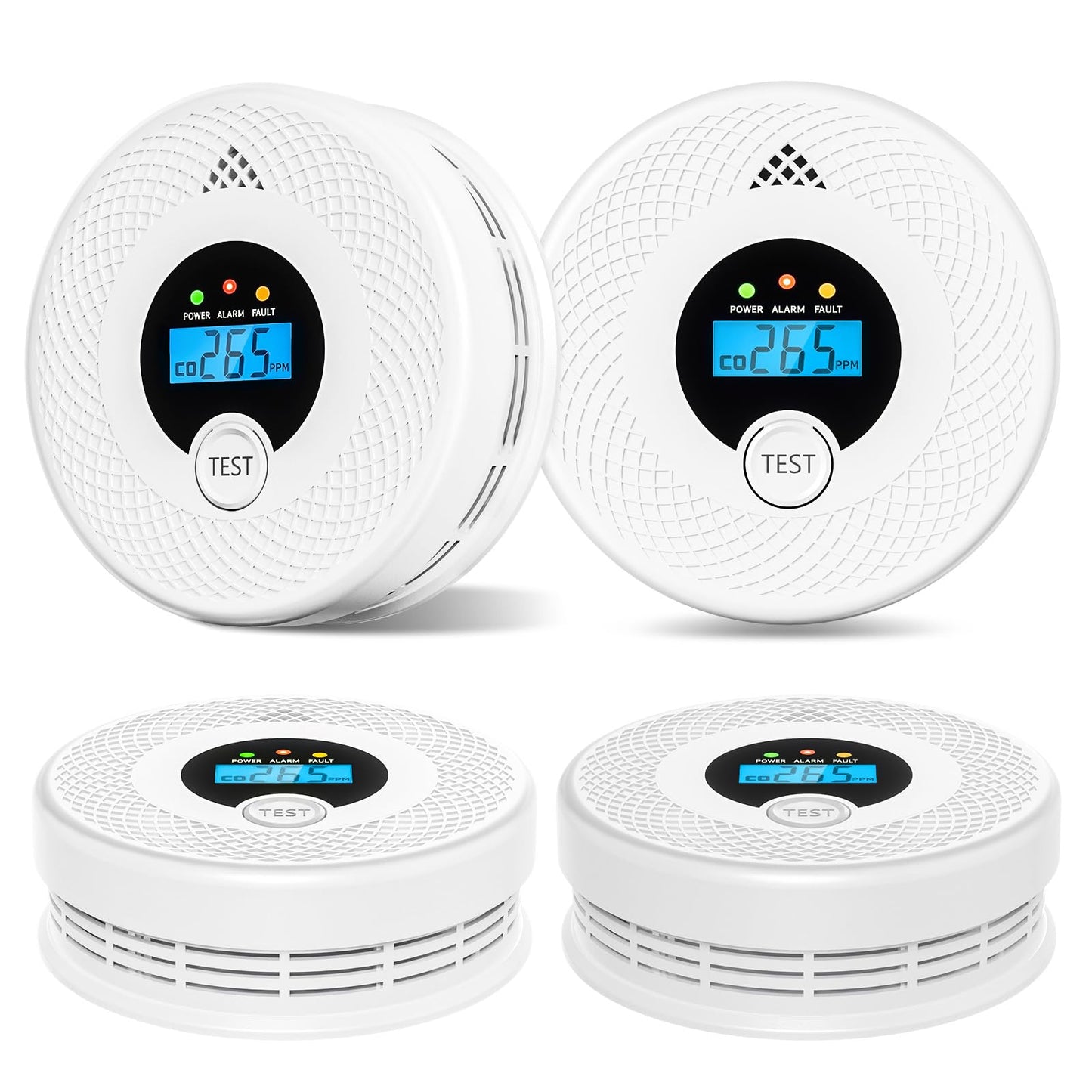 4-Pack Carbon Monoxide and Smoke Detector 10 Year Battery, Clear LCD Display and LED Light, Smoke & CO Alarm Combo for Home, Long-Lasting Guard