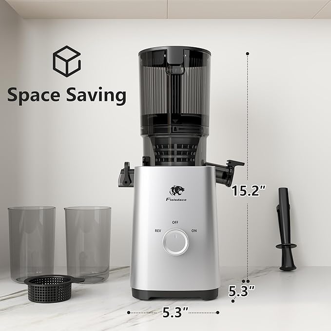 T34 Cold Press Juicer, Juicers Machines - 5.3" Large Feed Chute for Whole Fruits & Vegetables, Powerful AC Brushless Motor, 99% Juice Yield, Ultra Quiet, Easy Clean, Extra one Replace juicer strainer