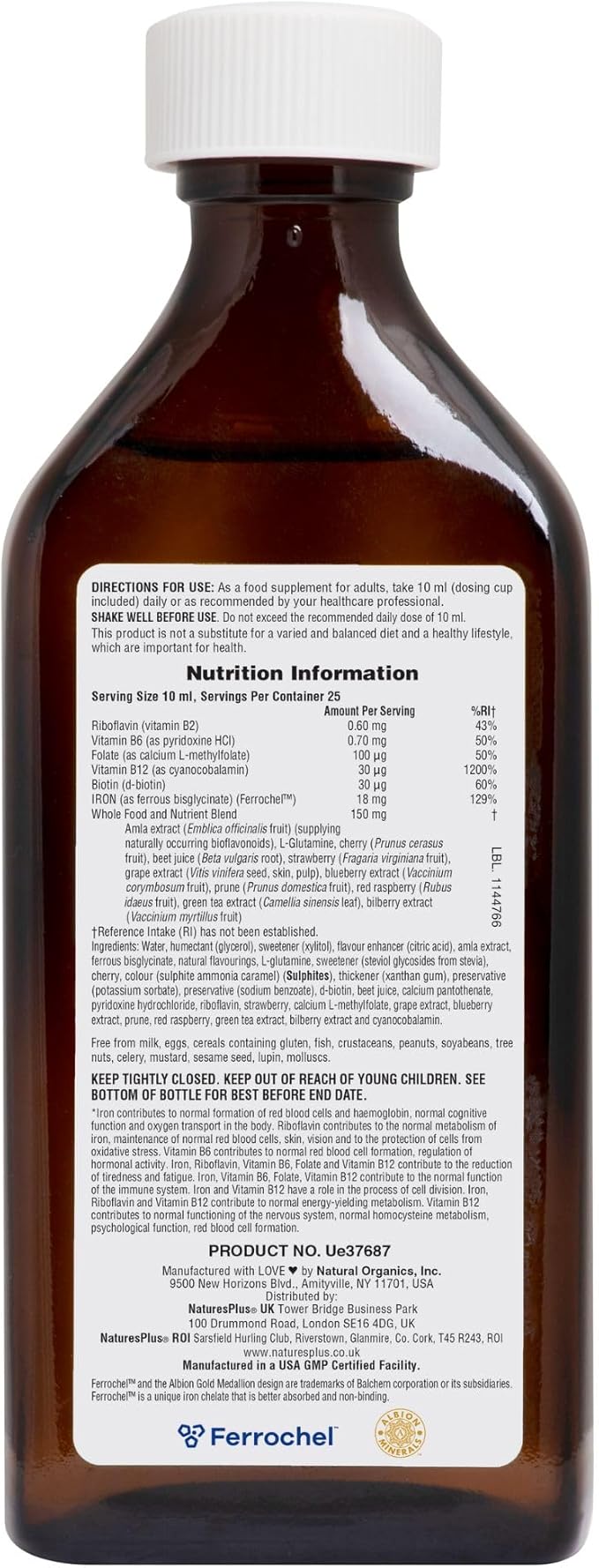 NaturesPlus Hema-Plex Liquid Iron, Mixed Berry - 8.5 oz - Iron & Essential Nutrients - Vegan, Gluten Free - 25 Servings