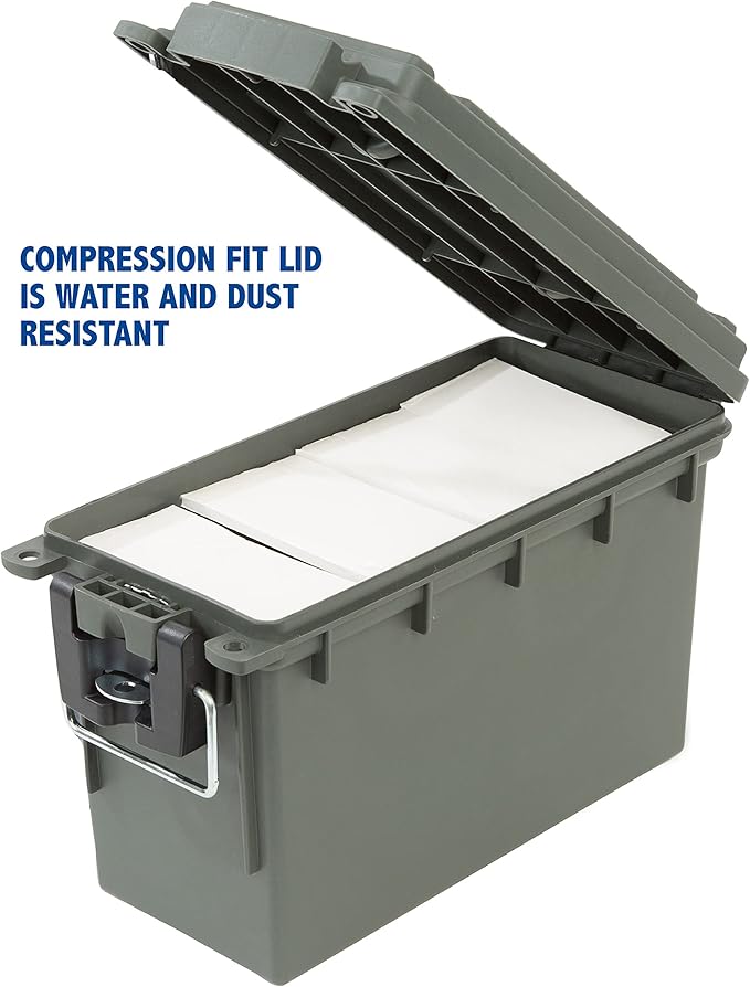 Sheffield 12626 Ammo Storage Box, .30 Cal, Water Resistant, Lockable, Made in USA, Green (Pack of 6)