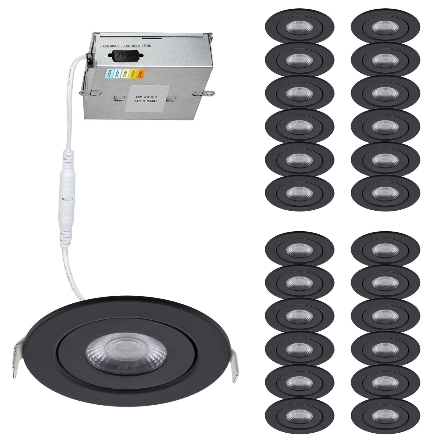 Wac Lighting Lotos 4In Led Round Adjustable Recessed Light 5-Cct Selectable 9W 700 Lumens Ic-Rated Airtight 120V-277V Universal In Black (Pack Of 24)