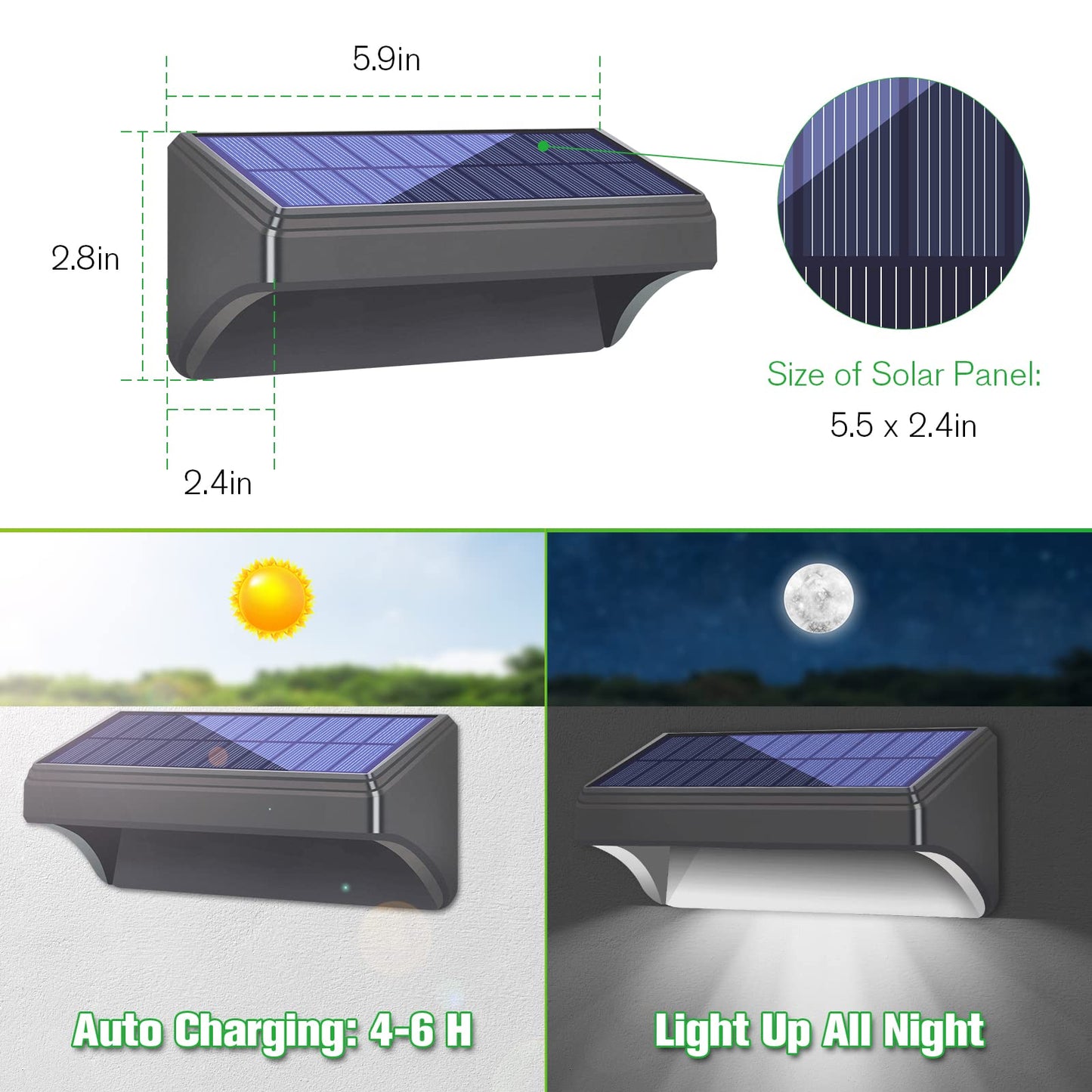 Bridika Solar Fence Lights, Fence Lights Fence Solar Lights Outdoor Waterproof Warm White & Daylight White LED Solar Lights for Backyard, Deck Railing, Stair Handrail and Wall (4 Packs, Plus Size)