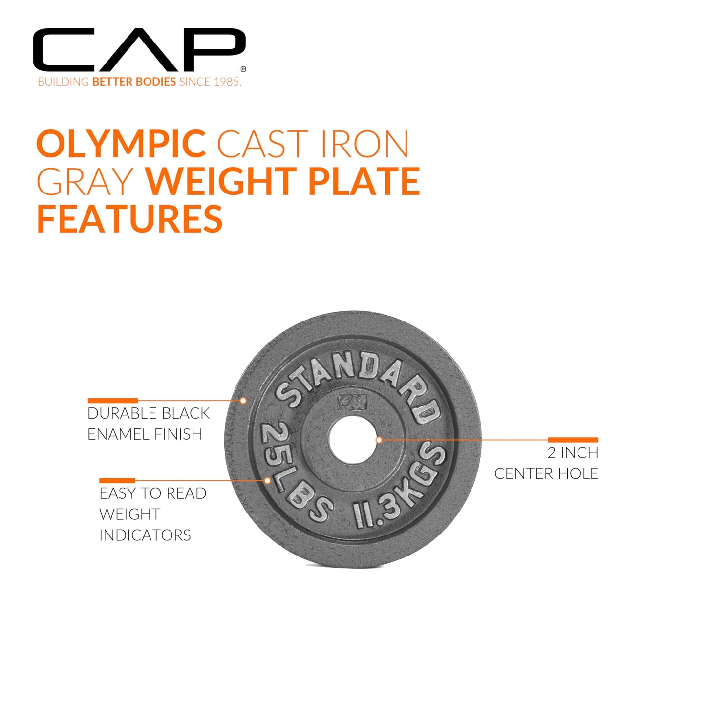 CAP Barbell Olympic 2-Inch Weight Plate, Gray, 2.5 LBS - 6 Plate Set