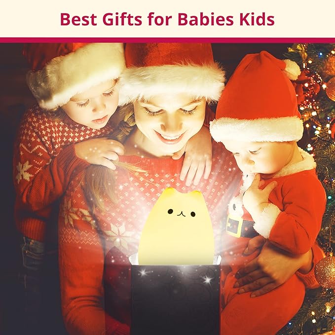 GoLine Cat Lamp, Cute Kitty Night Light, Gifts for Women Teen Girls Baby, Night Lights for Kids Bedroom, Cute Christmas Kitty Silicone Nightlights for Children Toddler.