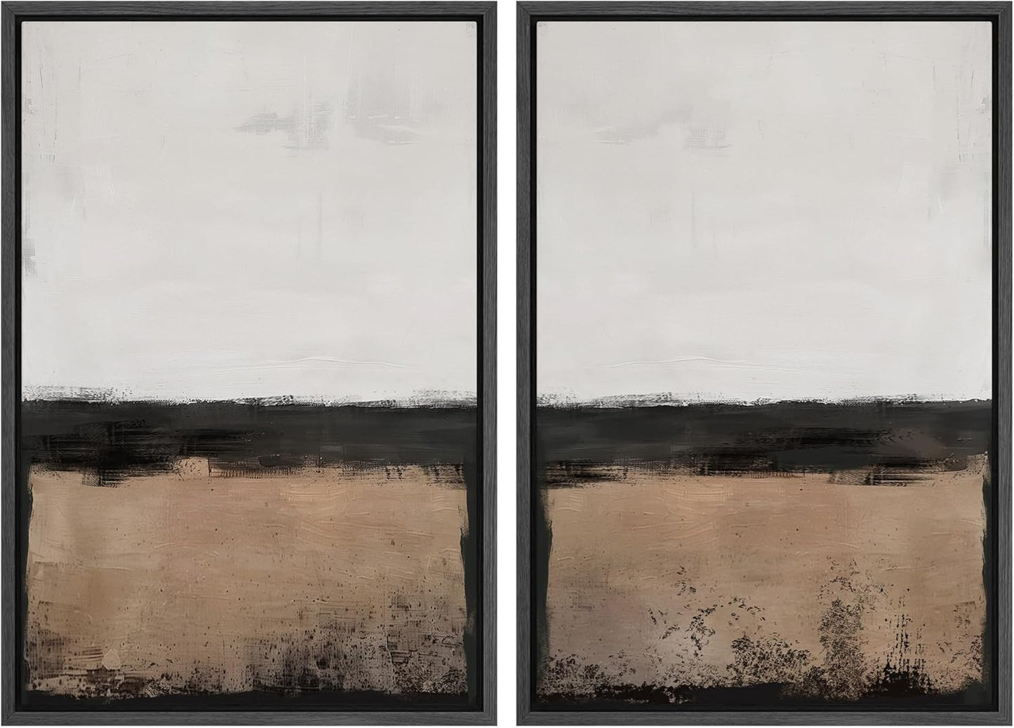 SIGNWIN Framed Canvas Print Wall Art Abstract Landscape Neutral Tones with Horizon Line Illustrations Modern Art Decorative Contemporary for Living Room, Bedroom, Office - 24"x36"x2 Black