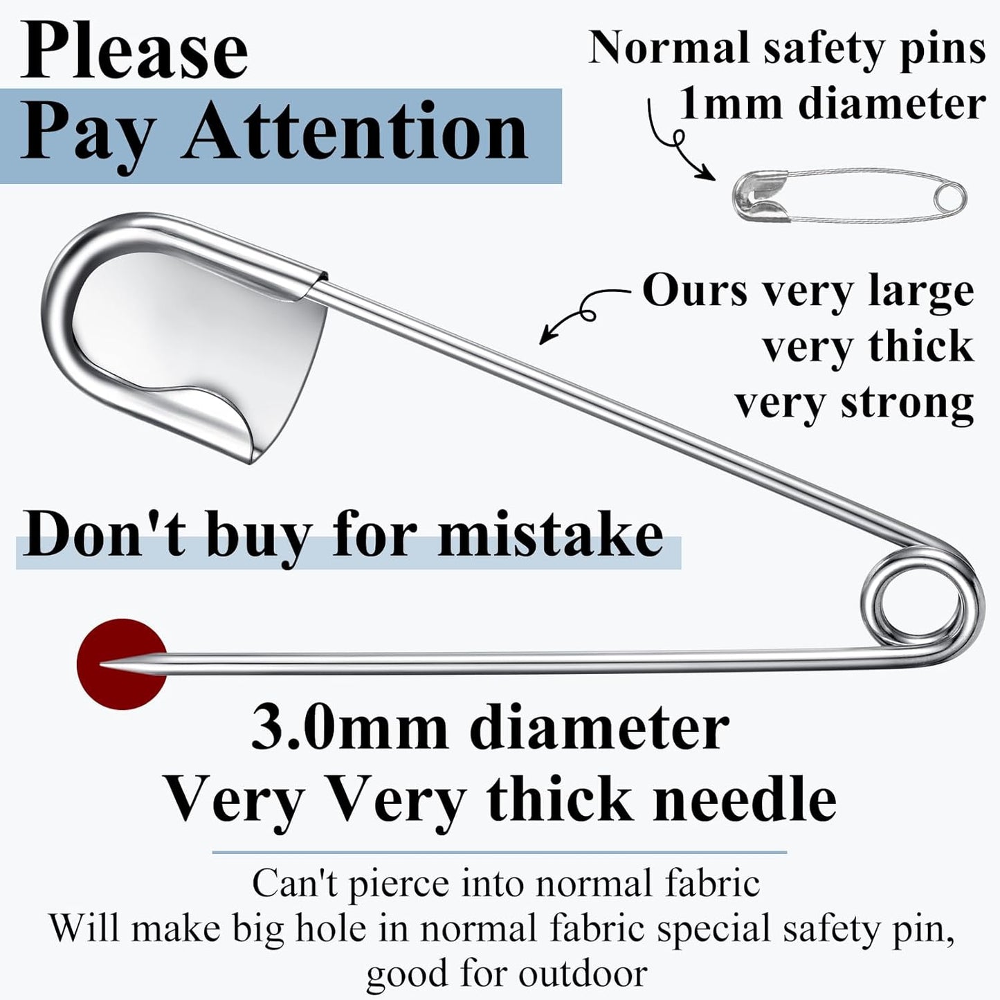 Juexica 15 Pcs 5 Inch Jumbo Stainless Steel Safety Pins Large Heavy Duty Huge Strong Laundry Pins for Upholstery Sewing Quilting Key Rings Craft Outdoor (Silver)