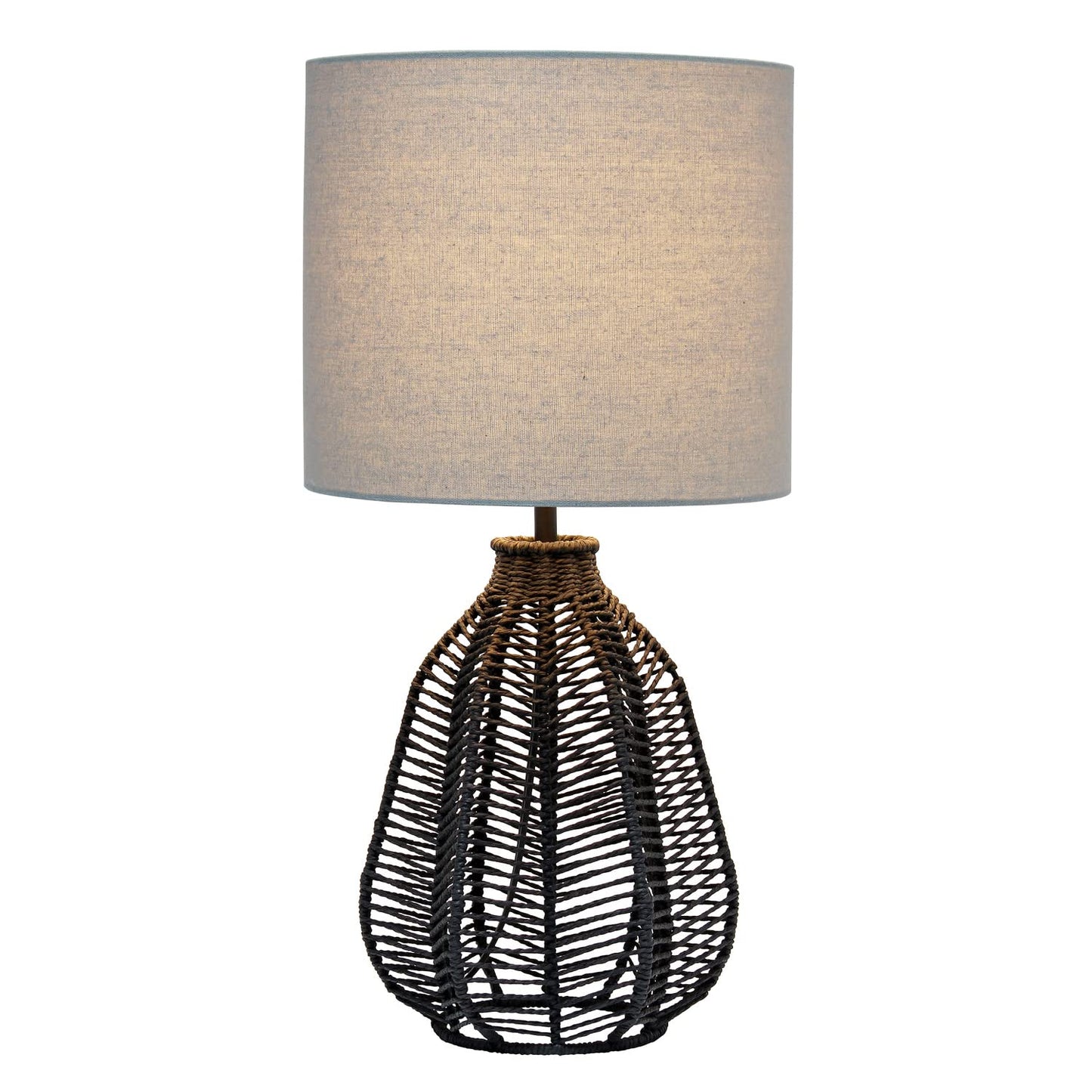 Elegant Designs Table Lamp, 21in Tall, Black/Light Gray, Paper Rope Rattan, Model LT2106-BLK