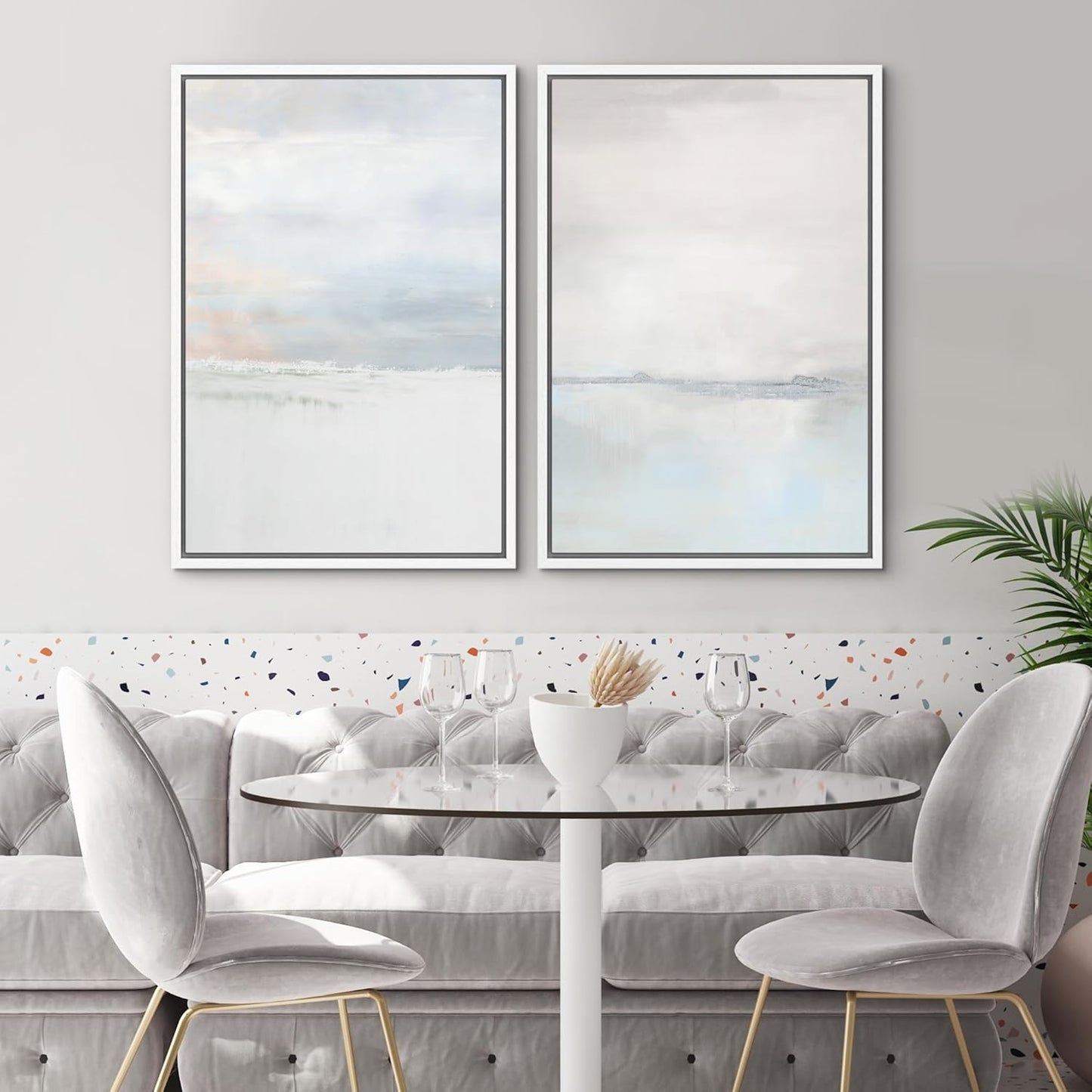 SIGNWIN Framed Canvas Print Wall Art Set Pastel Gray Watercolor Landscape Abstract Shapes Illustrations Minimal Decorative Boho Nordic Relax/Zen for Living Room, Bedroom, Office - 16"x24"x2 White