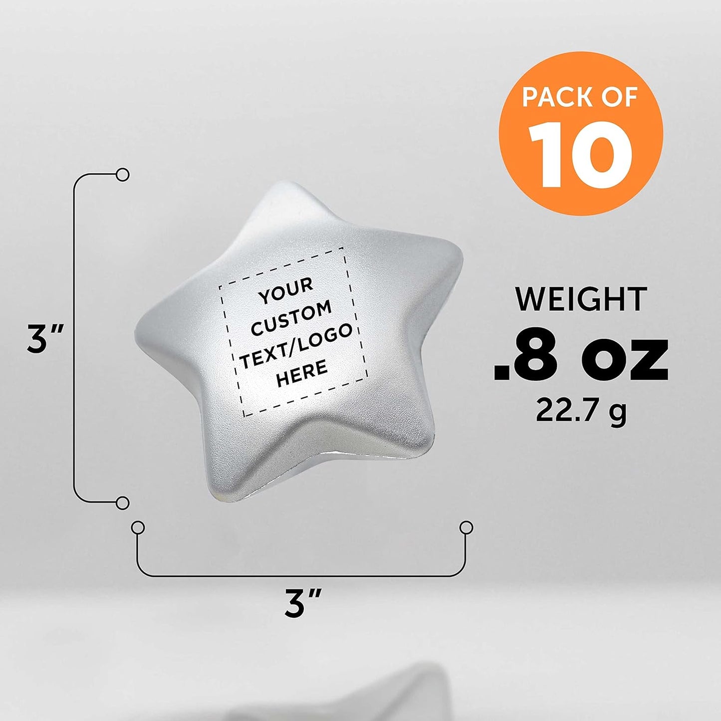 DISCOUNT PROMOS Custom Star Squeeze Balls Set of 10, Pesonalized Bulk Pack - Perfect for Promotional Giveaways - Silver