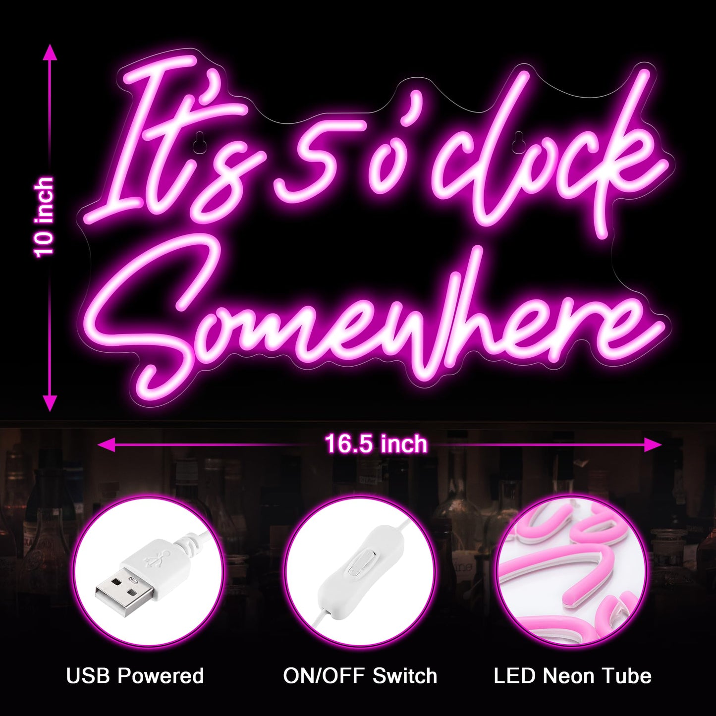 Kavaas Its 5 OClock Somewhere Neon Sign  Neon Bar Signs For Home Bar Decor  Man Cave Pub Party - Best Gifts For Husband  Father  Birthday  Christmas