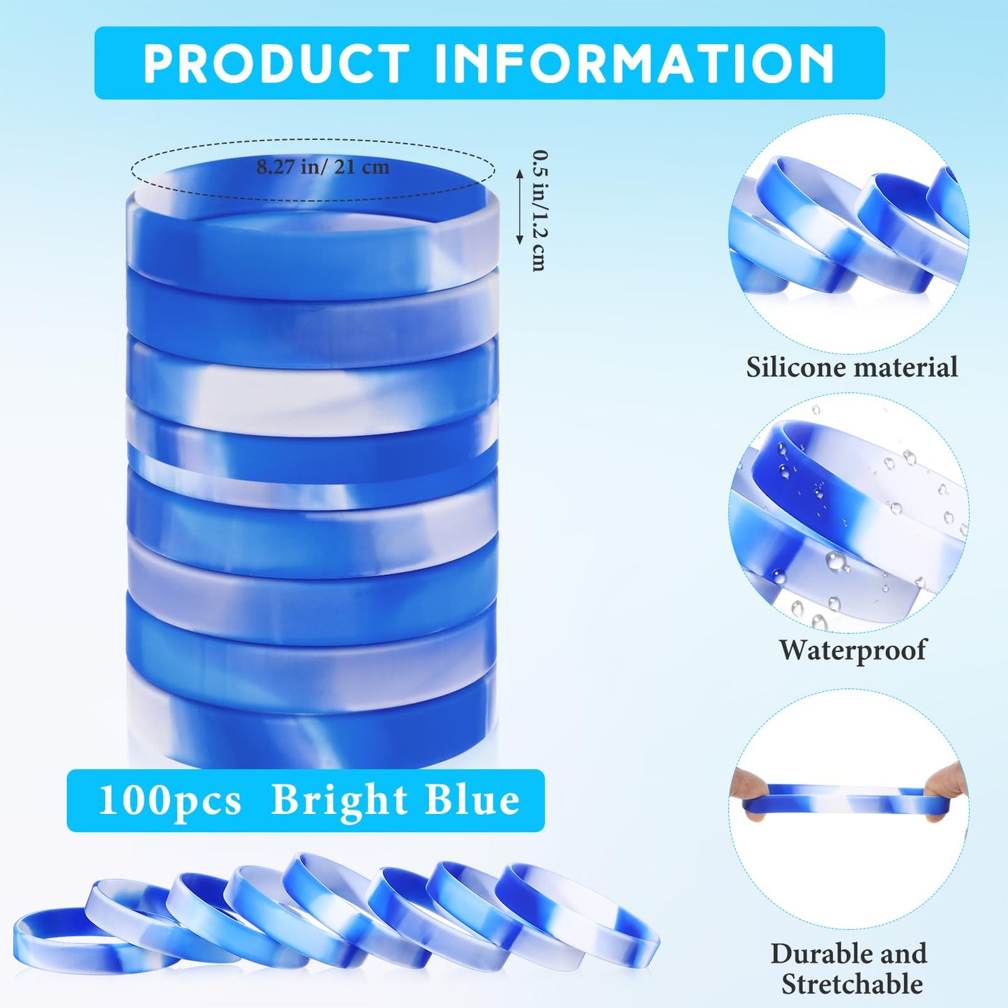 Liliful 100 Pcs Silicone Rubber Wristbands Rubber Wristband Bracelet Bands for Silicone Wristbands for Women Men(Dark Blue and W