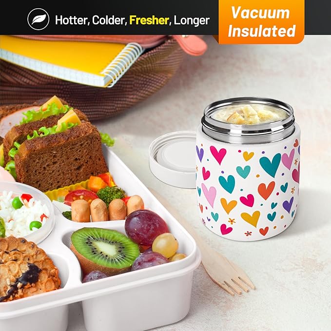 Charcy 9oz Stainless Steel Vacuum Insulated Kids Food Jar - Soup Thermo for Hot & Cold Food - White Heart