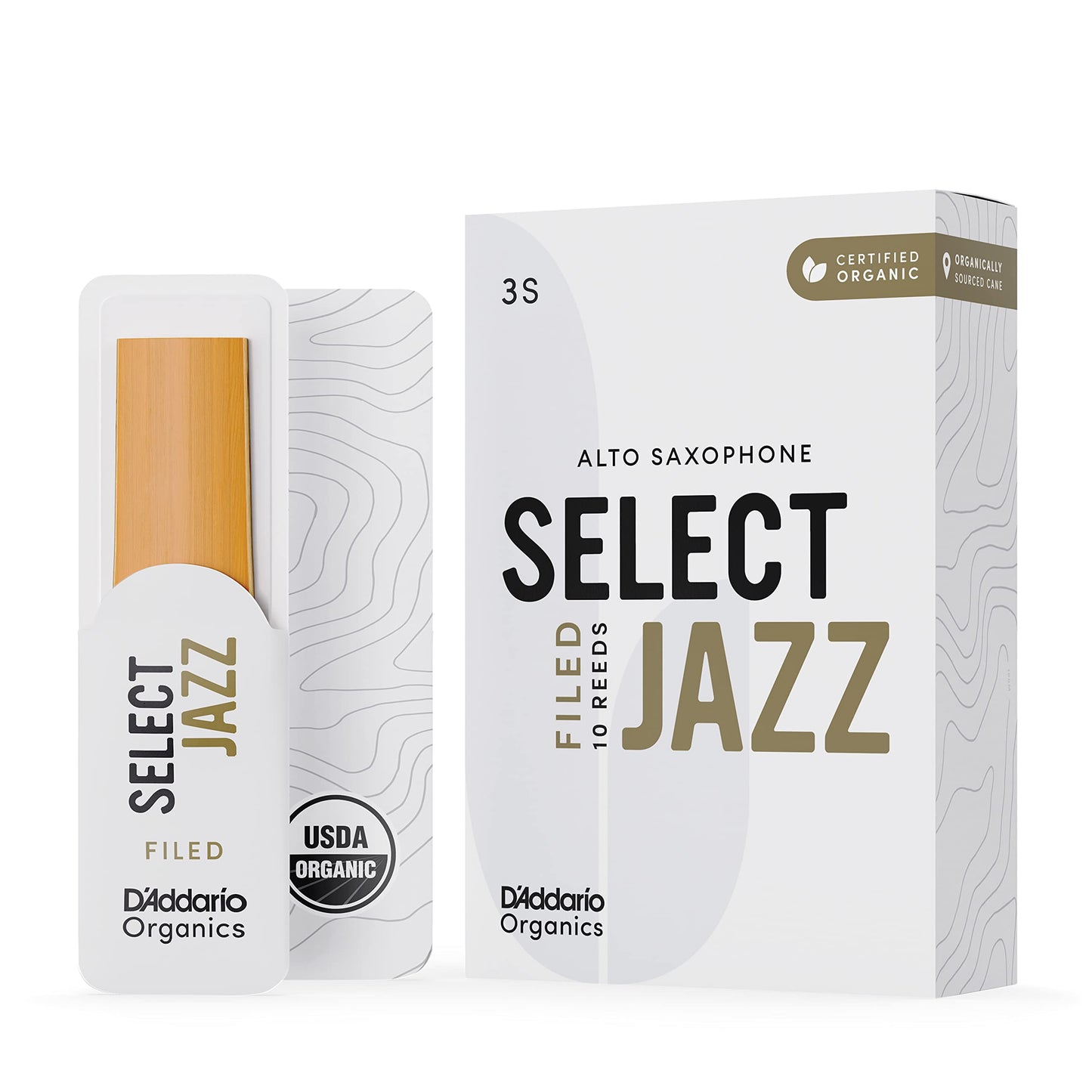 DAddario Organic Select Jazz Filed Alto Saxophone Reeds - Sax Reeds - Individually Sealed - 3 Soft, 10 Pack