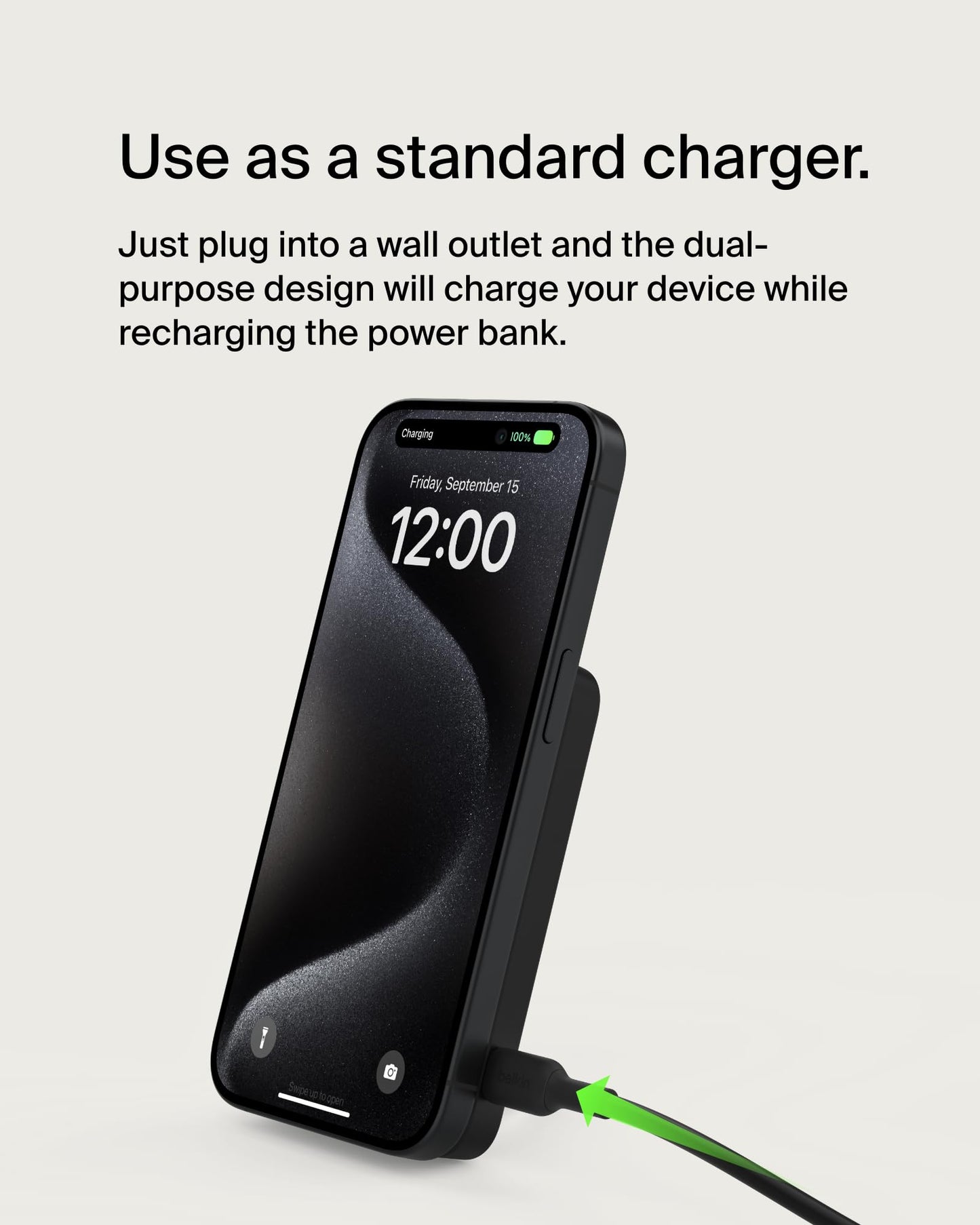 Belkin Portable Charger, Wireless Power Bank 15W 5000mAh w/ Qi2, MagSafe Charger + Built-in Pop-up Kickstand - iPhone 17, Air, Pro, Pro Max, AirPods, Apple Watch, Google Pixel 10, etc. - Black