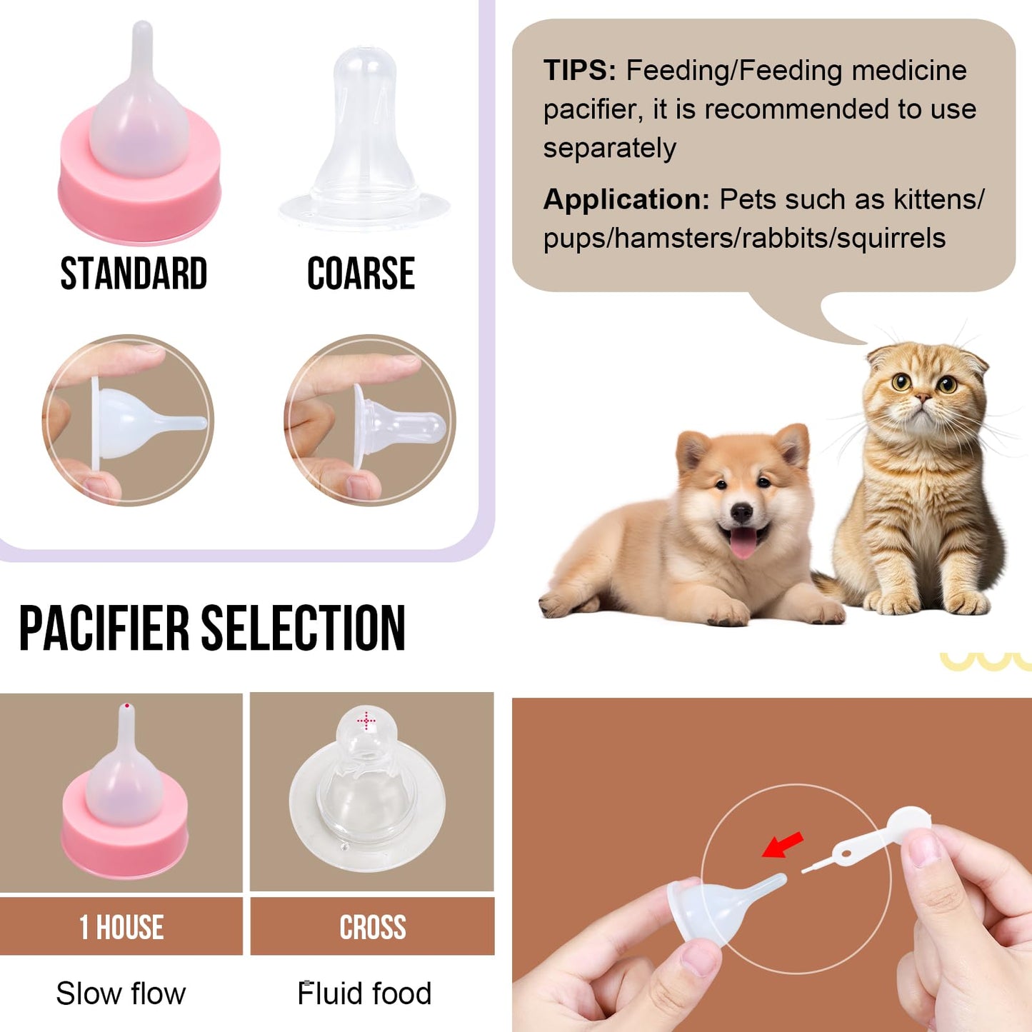 Puppy Kitten Nursing Bottle 3.4oz - Small Animal Feeding Kit with Nipples | Hand Feeding Supplies for Puppies, Kittens, Rabbits, Ferrets & Newborn Pets