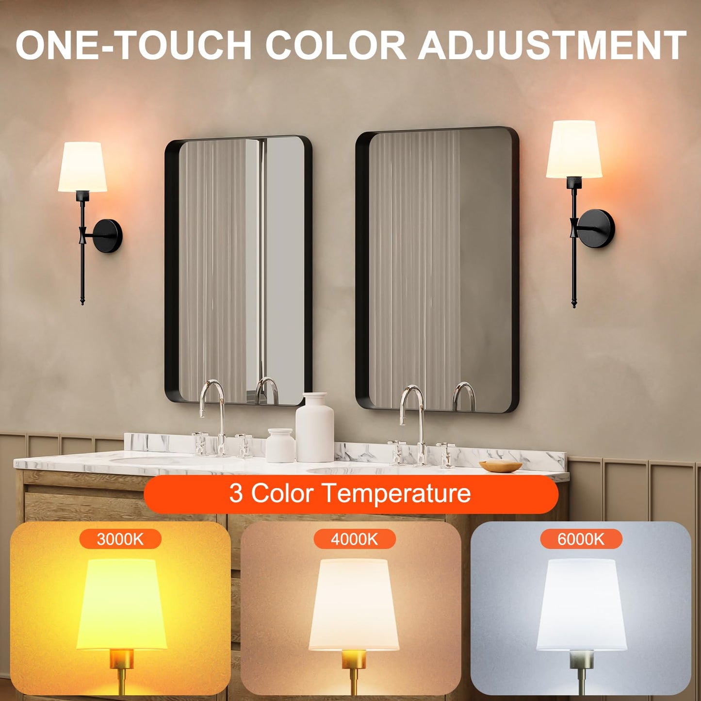 Tartek Battery Operated Wall Sconces Set of 2, Dimmable 1800K-6000K LED, 22.5 Inch, Black, Remote Control, Metal