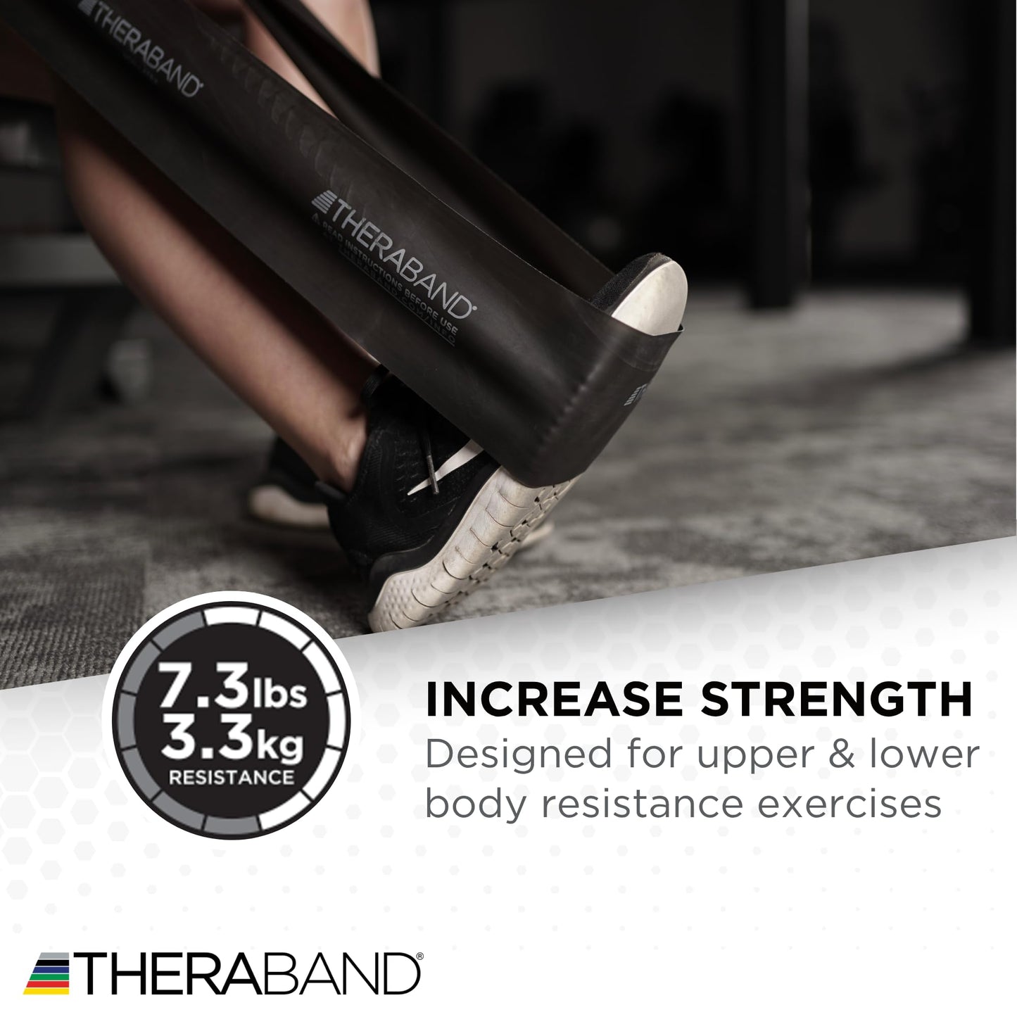 THERABAND Resistance Band Set, Professional Latex Elastic Bands for Upper & Lower Body & Core Exercise, Physical Therapy, Lower Pilates, At-Home Workouts, and Rehab, 5 Foot, Blue & Black, Advanced
