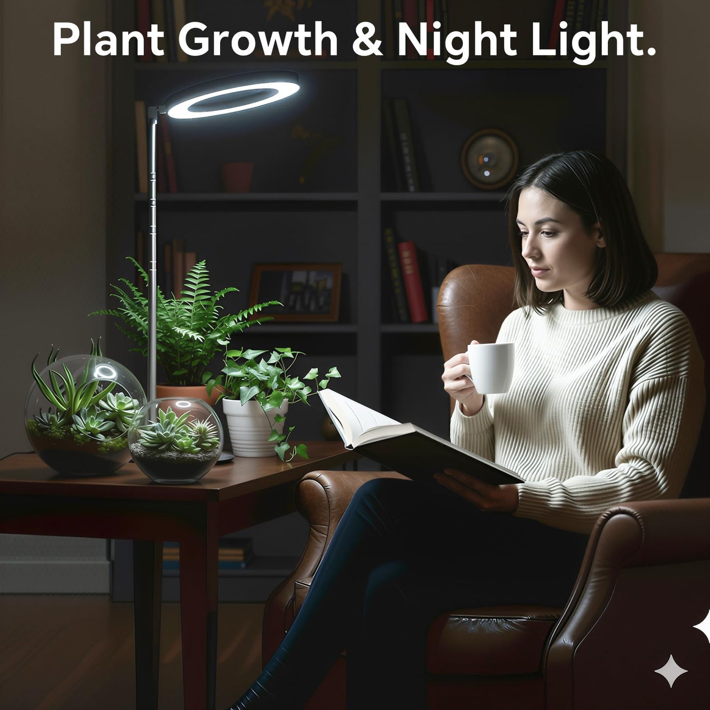 Gtruiidy Desktop Grow Light  Height Adjustable Grow Lights For Indoor Plants Full Spectrum  3 Lighting Mode  Halo Grow Light With Timer  Plant Lights For Indoor Growing (Black)