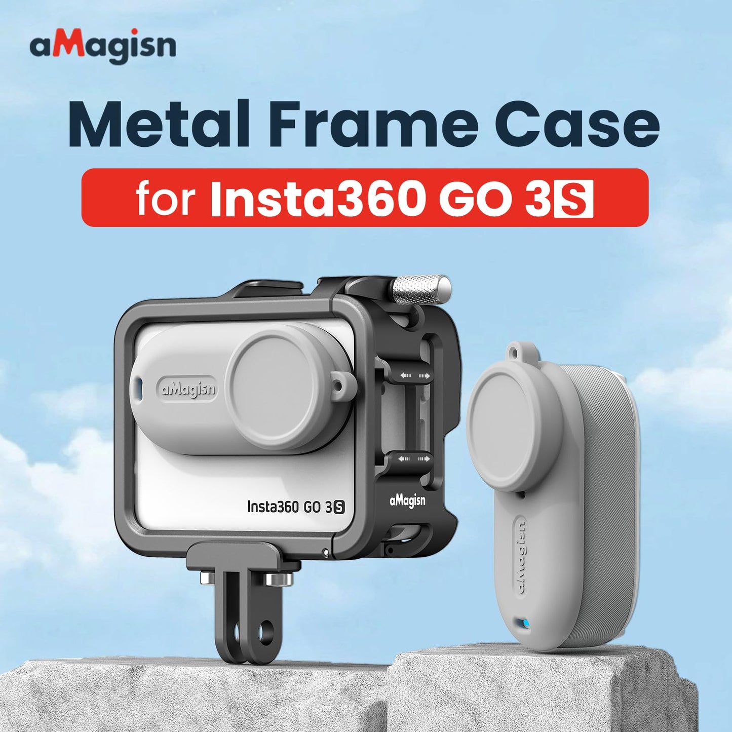 Rszfnjxry Aluminum Frame Cage With Lens Silicone Case For Insta360 Go 3S/Go 3,Metal Protective Durable Housing Case With Cold Sh