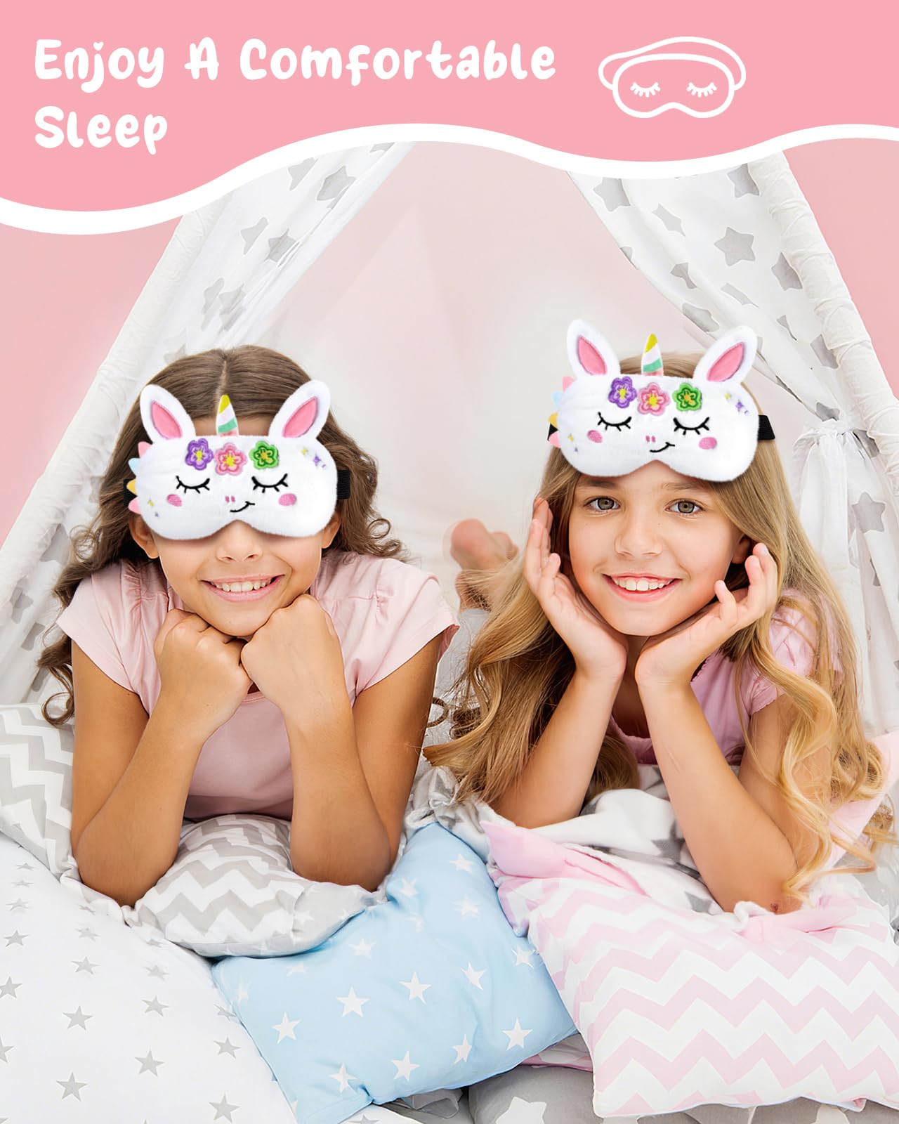 Miss Adola Sleep Mask for Kids - Valentines Gift for Kids Cute Plush Fuffy Sleeping Eye Cover Kawaii Soft Eyeshade Animal Eye Blindfold for Girls Boys Teens with Adjustable Strap, Unicorn